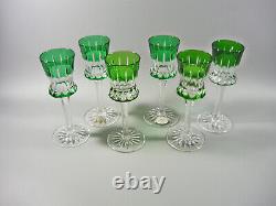 Ajka Emerald Green Cased Cut To Clear Lead Crystal Cordial Glass Set Of 6