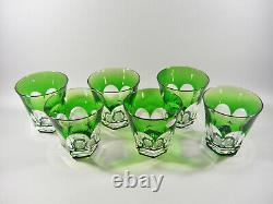 Ajka Emerald Green Cased Cut To Clear Lead Crystal Water Glass Set Of 6