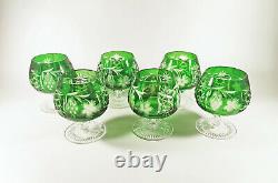 Ajka Emerald Green Marsala Brandy Cognac Cut Crystal Glass Set Of 6! (bt037)