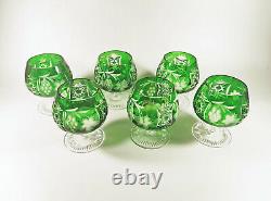 Ajka Emerald Green Marsala Brandy Cognac Cut Crystal Glass Set Of 6! (bt037)