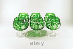 Ajka Emerald Green Marsala Brandy Cognac Cut Crystal Glass Set Of 6! (bt037)