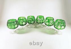 Ajka Emerald Green Marsala Brandy Cognac Cut Crystal Glass Set Of 6! (bt037)