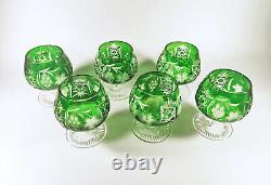 Ajka Emerald Green Marsala Brandy Cognac Cut Crystal Glass Set Of 6! (bt037)