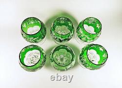 Ajka Emerald Green Marsala Brandy Cognac Cut Crystal Glass Set Of 6! (bt037)