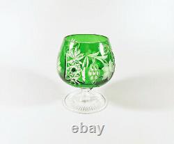 Ajka Emerald Green Marsala Brandy Cognac Cut Crystal Glass Set Of 6! (bt037)