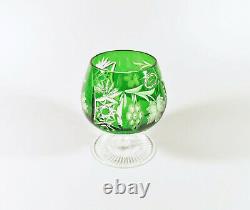 Ajka Emerald Green Marsala Brandy Cognac Cut Crystal Glass Set Of 6! (bt037)