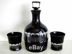 Ajka Faberge Black Magic Black Onyx Cased Cut To Clear Decanter & Whiskey Large
