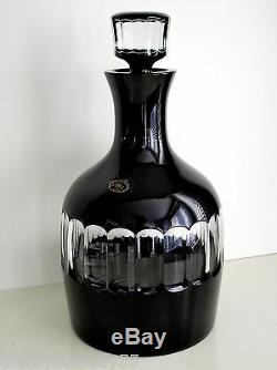 Ajka Faberge Black Magic Black Onyx Cased Cut To Clear Decanter & Whiskey Large