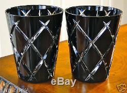 Ajka Hi Ball Whiskey Beverage Glasses, Black Onyx Cased Cut To Clear Crystal
