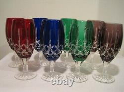 Ajka Hungary Arabella Cut Crystal Goblet Stemware Set of 8 Multi Color