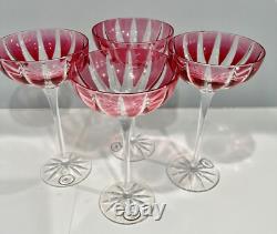 Ajka Lausanne Cranberry Pink Cased Cut To Clear Saucer Champagnes Set Of 6