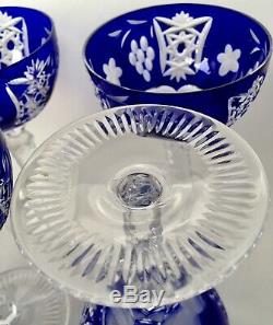 Ajka Marsala Bohemian Cut To Clear Crystal Wine Hock /goblet Cobalt Blue. Four