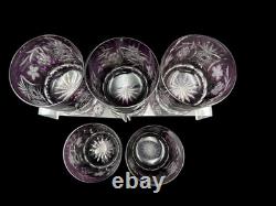 Ajka Marsala Crystal Cut to Clear Amethyst Old Fashioned Glass Set of 5
