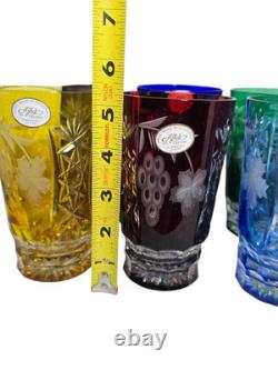 Ajka Marsala Crystal Glasses SET OF 6 Multi Color BEAUTIFUL! Comes with box NEW