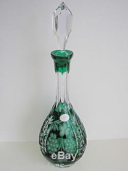 Ajka Marsala Emerald Cased Cut To Clear Crystal Decanter & 6 Brandy Snifters