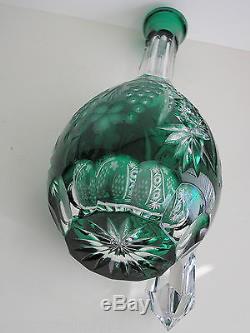 Ajka Marsala Emerald Cased Cut To Clear Crystal Decanter & 6 Brandy Snifters