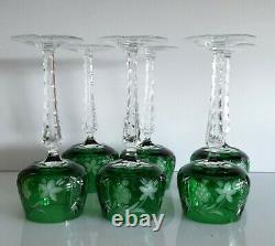 Ajka Marsala Emerald Green Cased Cut To Clear Crystal Wine Hock Glass, Set Of 6