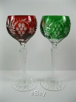 Ajka Martisa Wine 4 Goblet Blue Purple Red Green Cut To Clear Crystal Bohemian