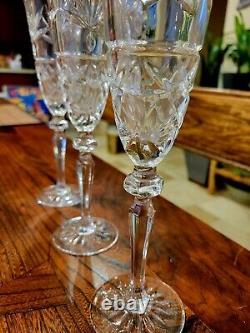Ajka Odessa 3 Crystal Glass Clear Cut Wine Champagne Flute Gold Rim 9.75 Set