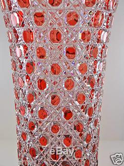 Ajka Vase Russian Court Pattern 11.75h, Cased Cut To Clear Crystal