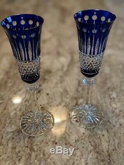 Ajka Xenia King Louis Cobalt Blue Cased Cut To Clear Crystal Champagne Flutes