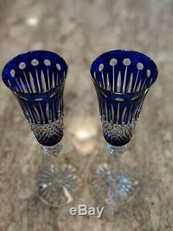 Ajka Xenia King Louis Cobalt Blue Cased Cut To Clear Crystal Champagne Flutes