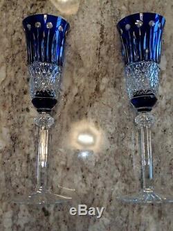 Ajka Xenia King Louis Cobalt Blue Cased Cut To Clear Crystal Champagne Flutes