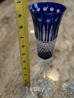 Ajka Xenia King Louis Cobalt Blue Cased Cut To Clear Crystal Champagne Flutes