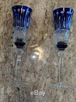 Ajka Xenia King Louis Cobalt Blue Cased Cut To Clear Crystal Champagne Flutes