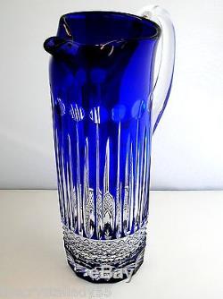 Ajka Xenia King Louis Cobalt Blue Cased Cut To Clear Crystal Water Pitcher