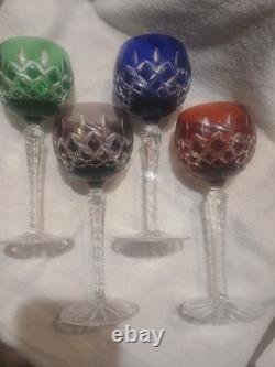 Aka Hungarian Crystal Cut To Clear Wine Glasses Crosshatch Pattern Set Of Four