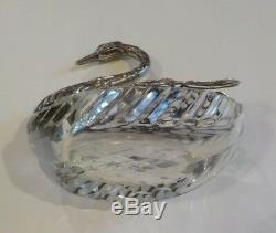 Albert Bodemer Swan Cut Crystal & Sterling Silver Caviar Dish / Master Salt