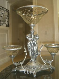 Amazing 21 Antique 19th C Silver Plate Cut Crystal Bowls Centerpiece, Epergne