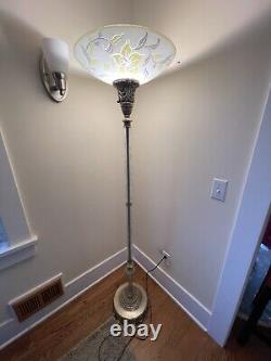 Amazing Ornate Antique Art Deco Torchiere Floor Lamp Cut Crystal Glass Columns