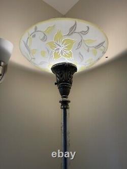 Amazing Ornate Antique Art Deco Torchiere Floor Lamp Cut Crystal Glass Columns