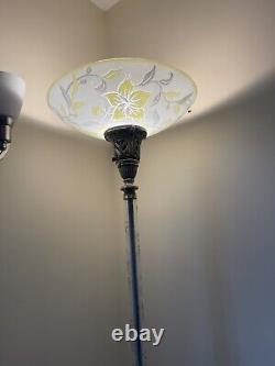 Amazing Ornate Antique Art Deco Torchiere Floor Lamp Cut Crystal Glass Columns