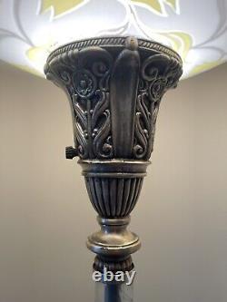 Amazing Ornate Antique Art Deco Torchiere Floor Lamp Cut Crystal Glass Columns