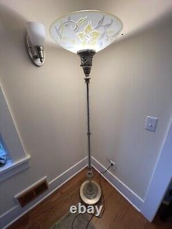 Amazing Ornate Antique Art Deco Torchiere Floor Lamp Cut Crystal Glass Columns