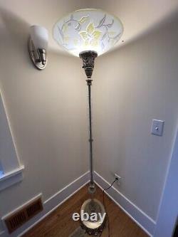 Amazing Ornate Antique Art Deco Torchiere Floor Lamp Cut Crystal Glass Columns