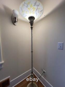 Amazing Ornate Antique Art Deco Torchiere Floor Lamp Cut Crystal Glass Columns