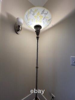 Amazing Ornate Antique Art Deco Torchiere Floor Lamp Cut Crystal Glass Columns