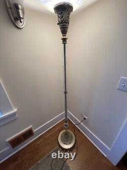 Amazing Ornate Antique Art Deco Torchiere Floor Lamp Cut Crystal Glass Columns