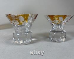 Amber Decanter 2 Bohemian Cut To Clear Cordial Shot Glasses