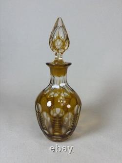 Amber Decanter 2 Bohemian Cut To Clear Cordial Shot Glasses