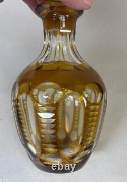 Amber Decanter 2 Bohemian Cut To Clear Cordial Shot Glasses