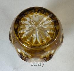 Amber Decanter 2 Bohemian Cut To Clear Cordial Shot Glasses