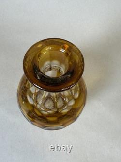 Amber Decanter 2 Bohemian Cut To Clear Cordial Shot Glasses