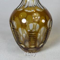 Amber Decanter 2 Bohemian Cut To Clear Cordial Shot Glasses