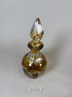 Amber Decanter 2 Bohemian Cut To Clear Cordial Shot Glasses