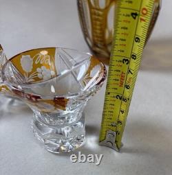 Amber Decanter 2 Bohemian Cut To Clear Cordial Shot Glasses